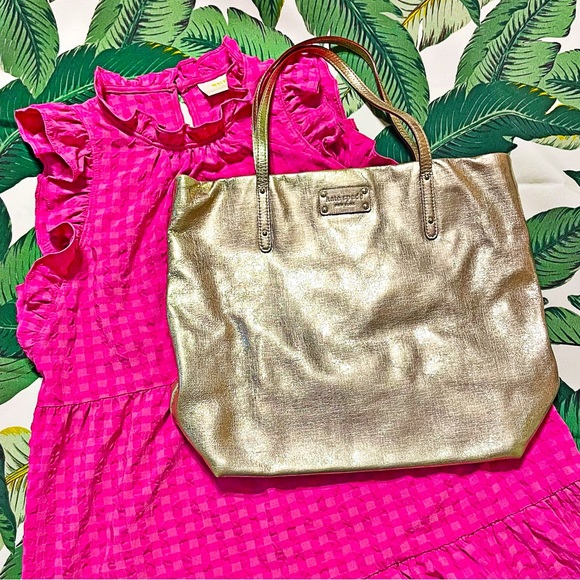 EUC Kate Spade ♠️ Gold Leather Bon Shopper Tote - Picture 1 of 4